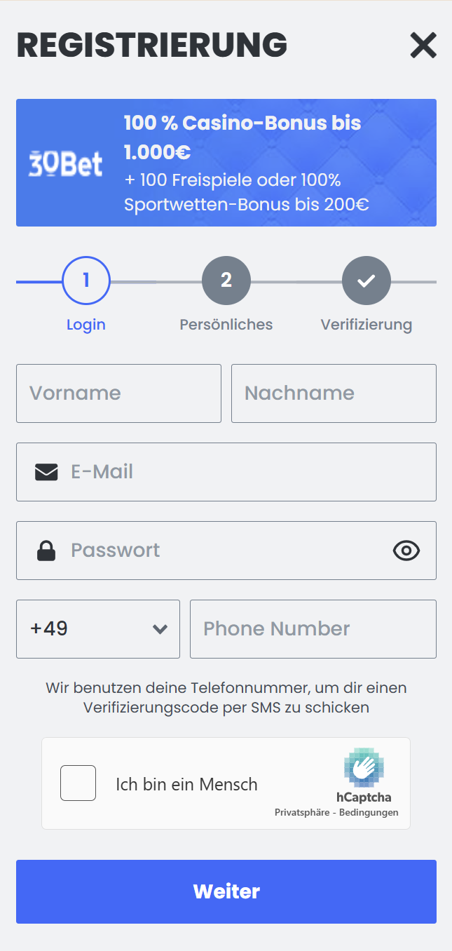 30 Bet registrierung